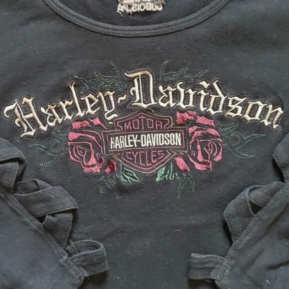 Vintage Womens Harley Davidson Grunge Embroidered Tee SZ S - Picture 2 of 4